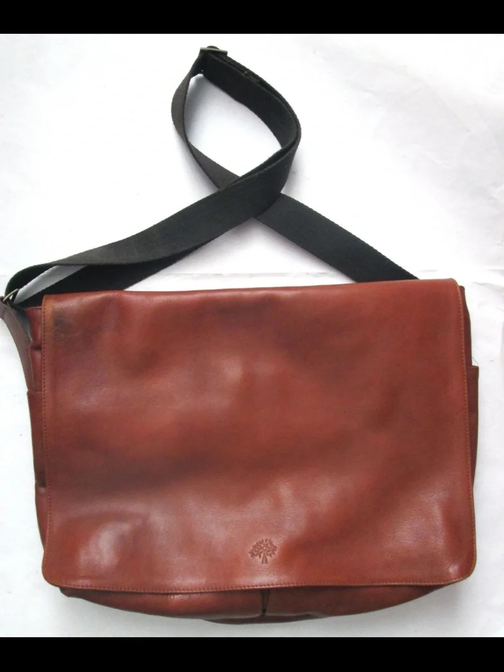 Mulberry Chestnut Leather Messenger Bag with Black Strap